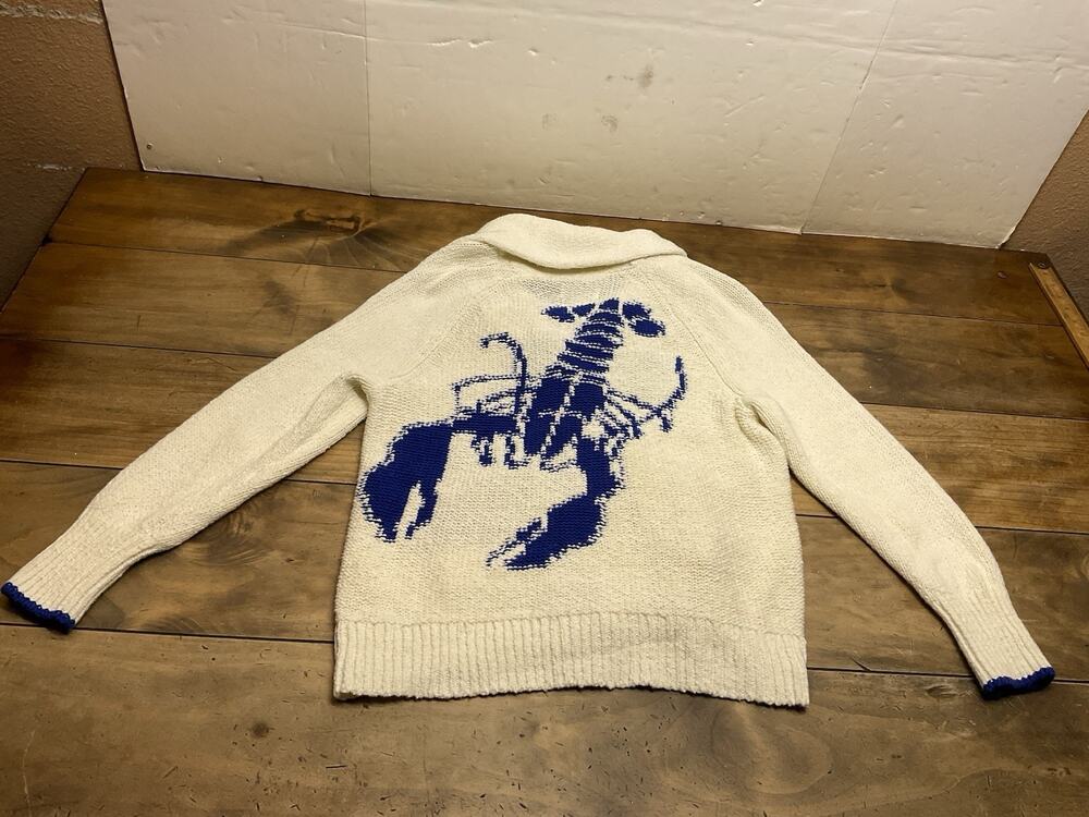Anthropologie Maeve Lobster Shawl Collar Cardigan White Blue Trim XS